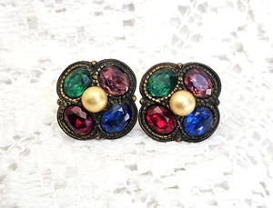 Pendientes de diamantes de imitación atornillados rojo verde azul púrpura imitación perla joyería de colección - Imagen 1 de 5