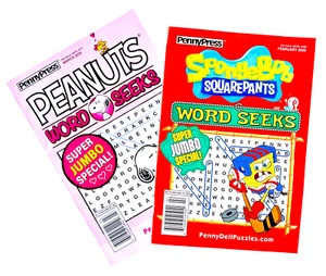 Lot 2 NEW Penny Press Movie TV Word Seek Search Peanuts Sponge Bob Puzzle Bks - Picture 1 of 2