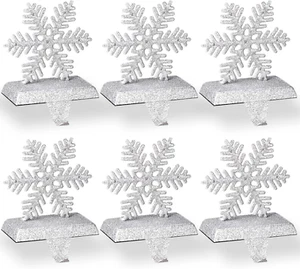 6 Pcs Christmas Snowflakes Stocking Holders for Mantle Sparkling 3D Snowflake St - Picture 1 of 6