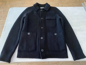 Herren Stone Island schwere Wollmischung Strick schwarz vorne Knopf Cardigan Größe L - Bild 1 von 15