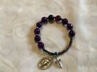Rosary Stretchy Bracelet 7 1/2” With Purple Jade 10mm Beadstone Free Shipping!