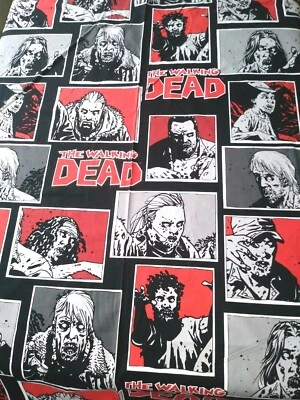 WALKING DEAD Zombies Large Picture Blocks Red Black Cotton Fabric OOP 3 3/4 yds - Image 1 of 4