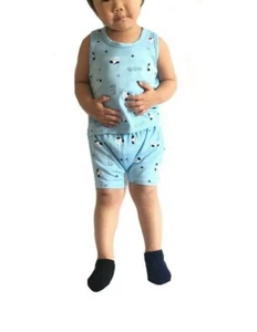 Unisex Baby Toddler Summer Stretchy Outfit Set 2-Piece Sleeveless, Blue(12M-24M) - Picture 1 of 4