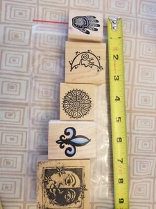 Lot of 5 abstract designs moon sun hand circle rubber stamps #87 - Picture 1 of 3