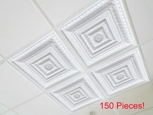 Sistema de rejilla, Pop In, 24" x 24", 3D, azulejos de techo de PVC, blanco brillante, 150 piezas - Imagen 1 de 4