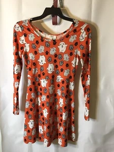 Halloween Dress Orange With Ghosts Long Sleeves Pullover Fit And Flare Medium - Picture 1 of 3