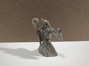 Vintage Spooniques Wizard with Staff and Crystal Ball Pewter Figure  1  3/4" - Picture 1 of 7