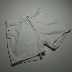 H&M &Denim Shorts Womens 10 Bermuda Straight High-Waist White Jean Button Fly - Picture 1 of 15