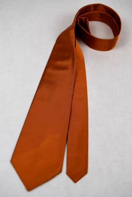 Neck Tie VTG Acetate Rayon 50s Solid Shinny Copper Orange Tie 52" x 3.5" - Image 1 of 4