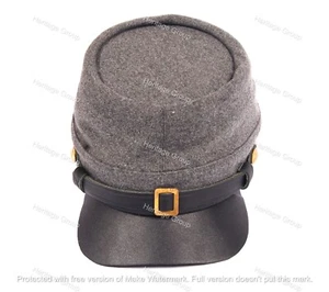 Civil War Confederate Officer's Kepi, Gray Plain Leather Peak Kepi All Sizes - Picture 1 of 5