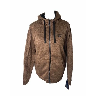 Men's Large Jacket Reebok Brown Sherpa Lined Hooded Full Zip Outerwear Knit - Image 1 of 4