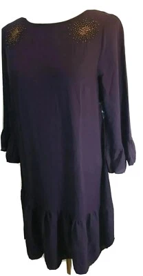 Modcloth Shift Dress Purple Ruffle Hem Embroidered Sz M NEW  - Image 1 of 4