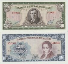Chile 50 & 100 Escudos Banknote 1971-73 Both Choice Uncirculated Cond P#140-141