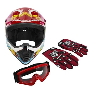 Youth Kids ATV Motocross Full Face Helmets Dirt Bike Goggles&Gloves DOT S M L XL - Picture 1 of 28