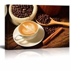 Leinwanddrucke - eine Tasse Kaffee Latte und Kaffeebohnen | Moderne Wanddekoration - 16x24