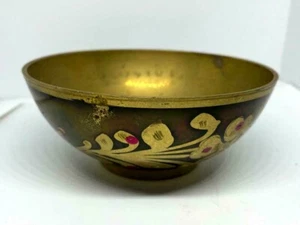 Old Antique Brass Indian mughal Hand Engraved Flower Design Bowl Collectible    - Picture 1 of 7