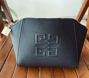 Givenchy 3-D BLACK Raised Logo Faux Leather CLUTCH Cosmetic MAKEUP Bag POUCH - Picture 1 of 7
