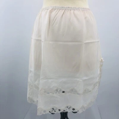 Vintage Saks 5th Ave Half Slip Sz Med Taffeta & Lace Off White 9” Side Slit - Image 1 of 4