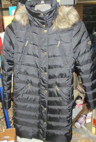 Michael Kors cappotto lungo nero puffer donna piccolo pelliccia sintetica cappuccio staccabile nuovo con etichetta