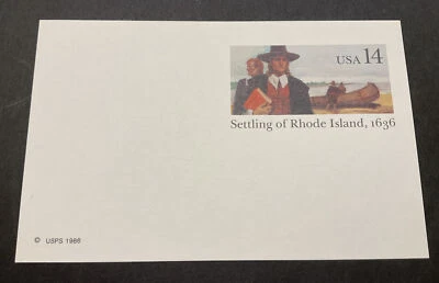1986 U.S. Sc# UX112 USPS Postal Card 14c Settling of Rhode Island 1636 MNH - Image 1 of 2