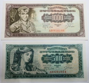 YUGOSLAVIA Serbia lot 500 1000 dinara 1963 UNC Industry Factory Farm SMALL dot - Picture 1 of 7