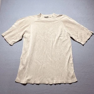 Vintage Kevoman 100% Silk Cream Ivory Sweater Knit Short Sleeve Men's Shirt XL - Picture 1 of 6