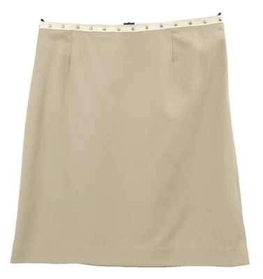 VALE LA PENA Falda Para Mujer Lana Nylon Línea A Cuero Genuino Borde Beige Dorado Talla 14 Foto 1 de 4