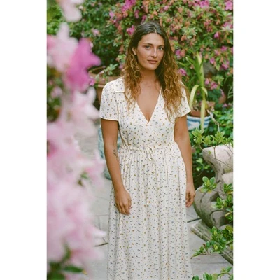 Nuevo Vestido Christy Dawn Pop Margarita Midi Azul Crema Tanga Cintura Manga Corta Talla XL Foto 1 de 4