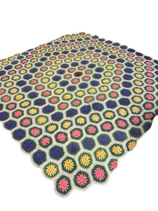 Handmade Afghan Throw Blanket Granny  Hex Scalloped Edge - 78”X 78”multi colors - Picture 1 of 2