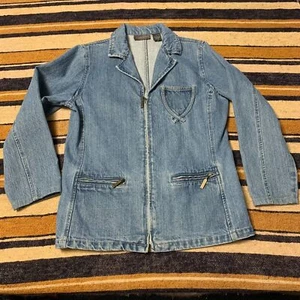 Vintage Denim Jean Blazer Jacket Zip Up 90s Y2K 2000s Boxy Small Relativity - Picture 1 of 5