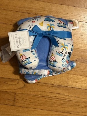 HTF le bebe FAVORITE 蓝色海盗章鱼婴儿毯和匹配颈枕套装 — 第 1/3 张图片