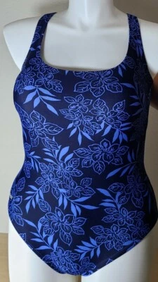 Speedo Women's One Piece Low Cut Back Swimsuit Blue Floral Size 8 - Image 1 of 4