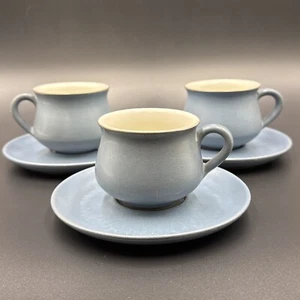 Denby English Stoneware Pottery Echo Blue Cup & Saucers - Set Of 3 - Picture 1 of 7