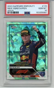 2023 TOPPS CHROME SAPPHIRE EDITION F1 AQUA #170 MAX VERSTAPPEN /99 PSA 10 POP 9 - Picture 1 of 2