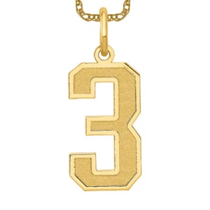 14K Solid Yellow Gold Medium Number 3 Necklace - Picture 1 of 5