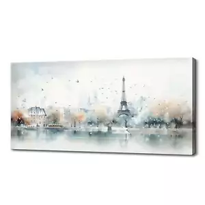 Winter in Paris Stadtbild Aquarell Leinwandbild Stadt Skyline Wandbehang - Bild 1 von 9