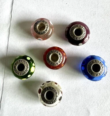 Authentic Signed Pandora Six Assorted Sterling Silver Murano Glass Bubbles Beads - Image 1 of 3