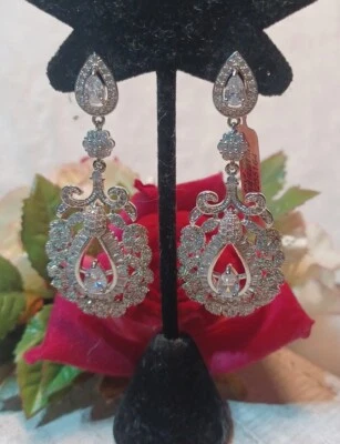 Look of Real Teardrop CZ Clear Stones Bridal Cocktail Drop/Dangle Post Earrings - Image 1 of 4