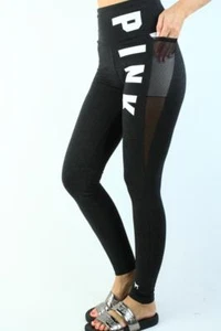 Victoria's Secret PINK High Waist Yoga Cotton Legging Mesh Logo Colorblock NWT - Picture 1 of 5