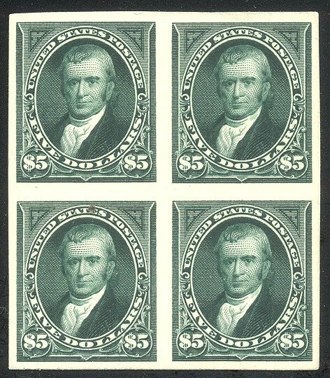 U.S. #263P4 RARE BLOCK - $5.00 Dark Green Card Proof - Image 1 of 1