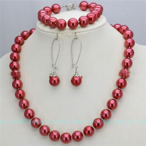  Women Jewelry 12mm Multi-color Shell Pearl Necklace Bracelet Earrings Set 
