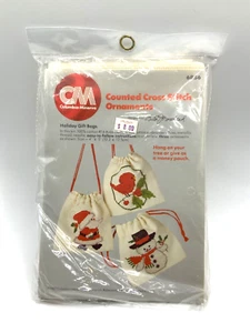 Vintage NOS Columbia-Minerva Cross Stitch Ornaments Kit Holiday Gift Bags #6856 - Picture 1 of 2