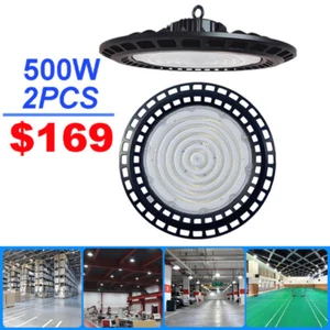 2 Pack 500W LED UFO Lights Super Bright High Bay Light 50000Lm 6500K Cold White - Picture 1 of 12