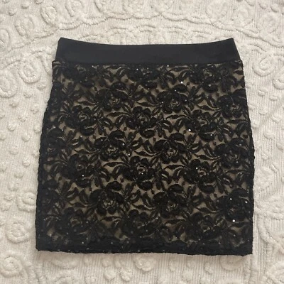 Minifalda de encaje negra con sello húmedo grande elástica lentejuelas Y2K de colección  Foto 1 de 4