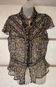 Dolce & Gabbana Black Floral Silk & Lace Flutter Sleeve Peplum Blouse~8/10/M EUC - Picture 1 of 10