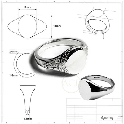 Celtic Engraved Oval Signet Rings 925 Sterling Silver UK Hallmarked 14x12mm - Image 1 of 4