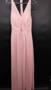 JB Jasmine Bridesmaid Dress Size 12 Rose Pink Chiffon V-Neck Floor Length Gown - Picture 1 of 5
