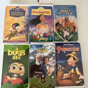 Disney 6 VHS Lot bugs life Pocahontas Pinocchio angels outfield hunchback Heidi - Picture 1 of 9