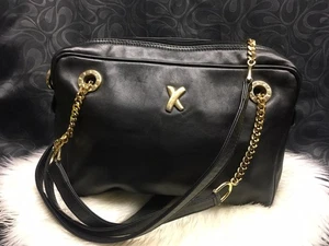 Vintage Paloma Picasso Black Leather W/ Gold Chain & Leather Straps Purse - Picture 1 of 10