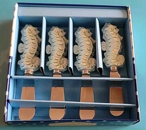 Nuevo en caja Juego de 4 esparcidores de queso conchas marinas Gorham She Sells caballito de mar náutico de colección - Imagen 1 de 8